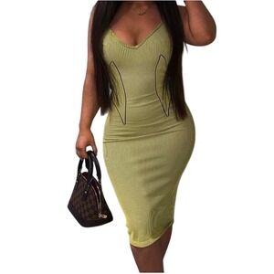 ER Zara Bodycon Dress Striped‎ Yellow Black Sleeveless Mini